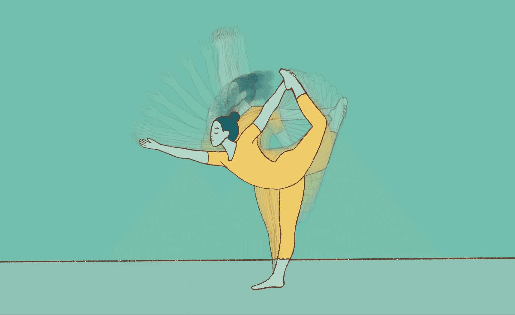 Illustration af en person i dancer yoga-stilling